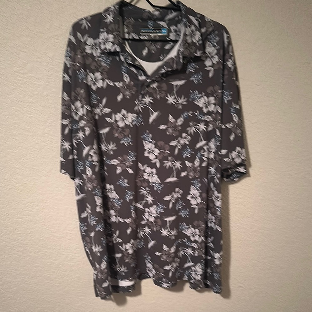Roundtree & Yorke Gray Floral Polo - XXL